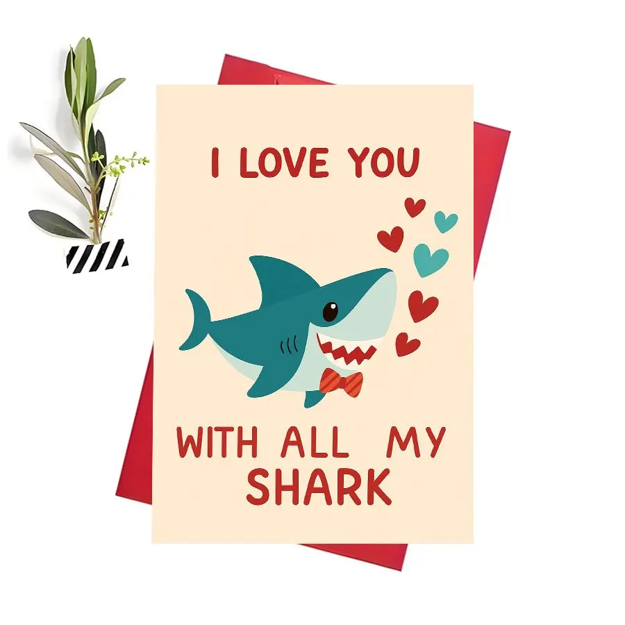 1 Cute Shark Valentine's Card, Designed for Couples and Romantic Occasions. Fun and Cute Patterns Convey Sincere Emotions