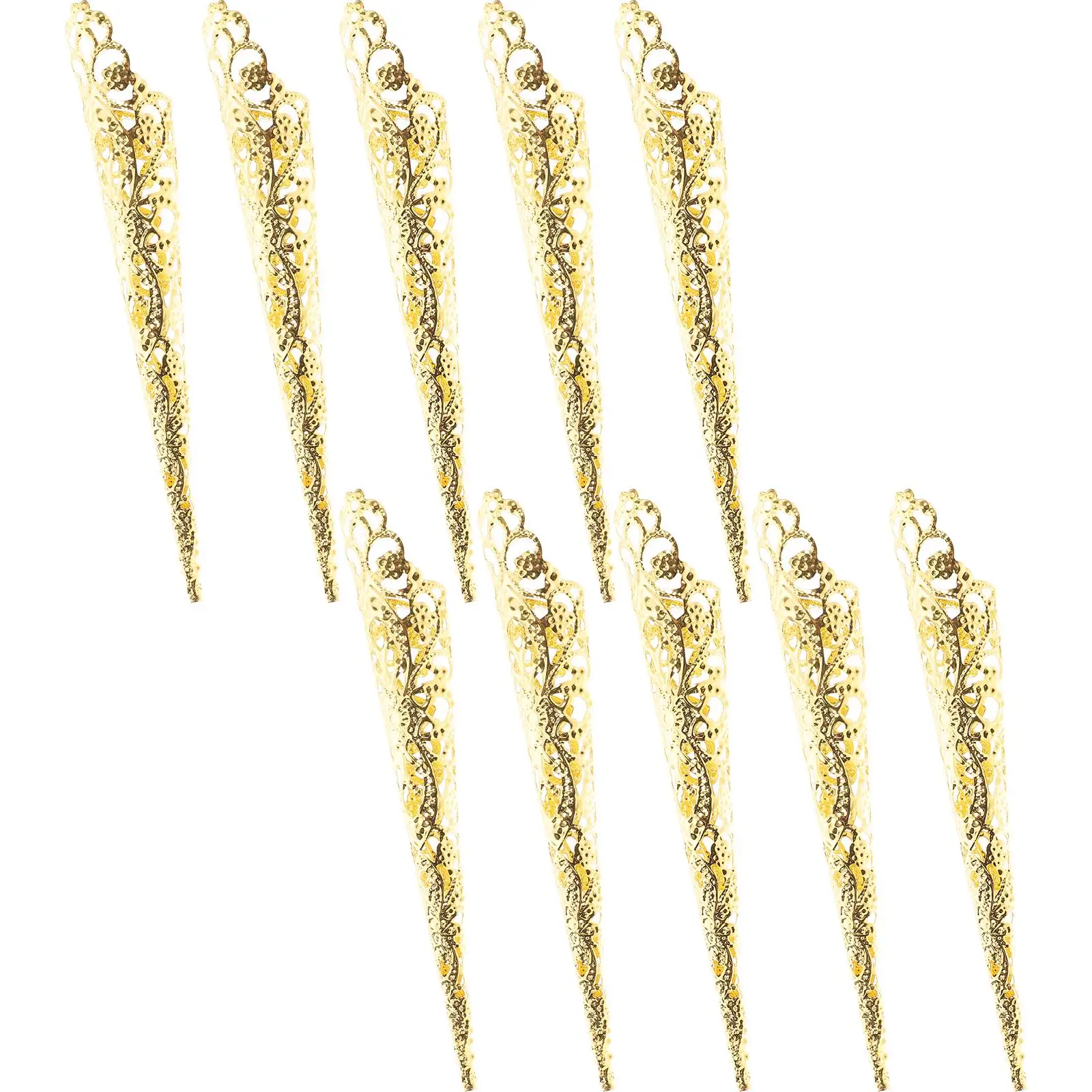 

10Pcs Long Nail Fingers Claws Rings Fake Nails Tip Hollow Design Breathable Iron Material Party Accessories Costumes