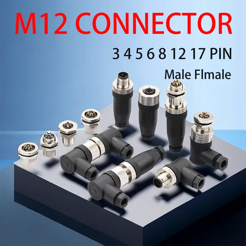 5/20 PCS Wholesale Sensor Connector M12 Waterproof Male&Female Straight&Angle Screw Threaded Plug Coupling 3 4 5 6 8 12 17 Pin