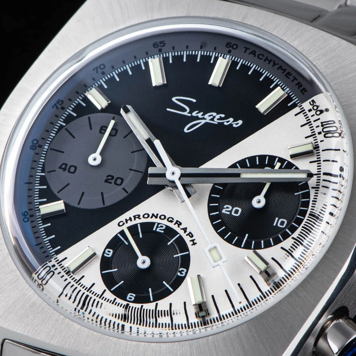 Sugess S419 z serii 37mm oryginalny chronograf z szyją i ruchem łabędzia mistrz zegarek z zegarek mechaniczny kopułą szafirowy kryształ nowy