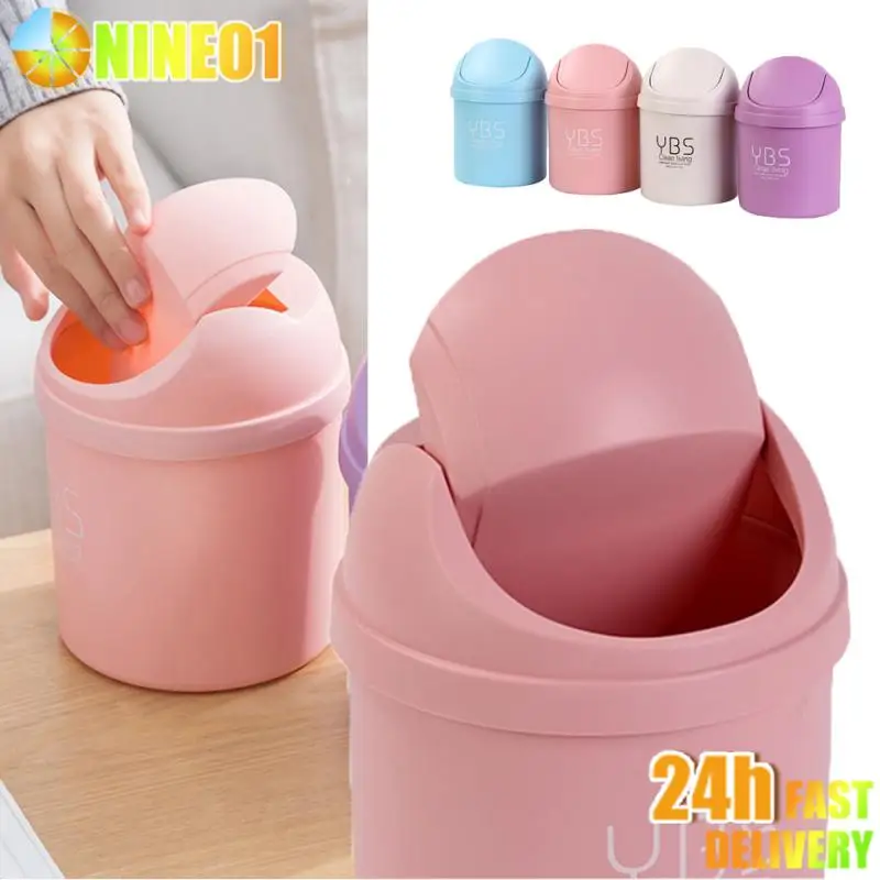 Mini Desktop Bin Small Trash Can Tube With Cover Bedroom Trash Garbage Can Clean Workspace Kitchen Storage Box Home Desk Dustbin