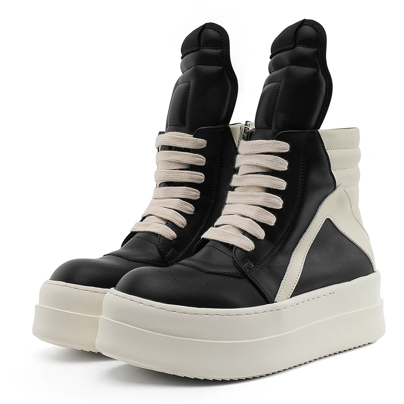 

Men's High Top Shoes Casual Genuine Leather Women Boots Luxury Trainers Lace Up Zip Streetwear Black Designer Original Sneakers