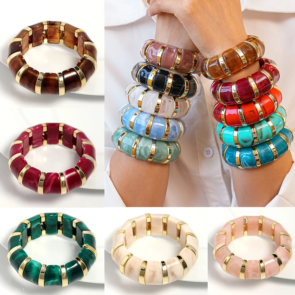 

Hyperbole Punk Irregular Acrylic Bracelets for Women Men Statement Resin Geometric Cuff Elastic Bracelet Retro Jewelry Gift