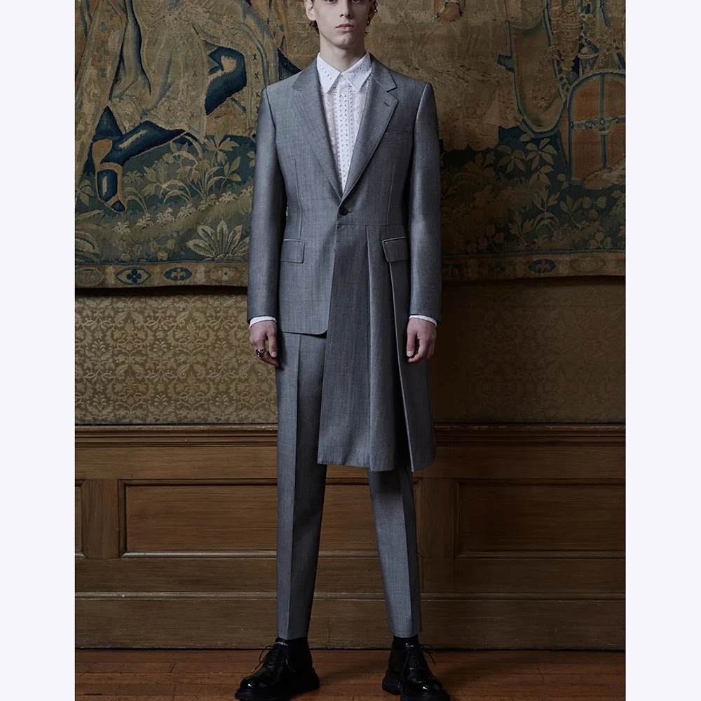 

Chic Gray Suits For Men Notch Lapel Single Button Blazer Formal Outfits Wedding Set Handsome Casual Prom Two Piece(Jacket+Pants)