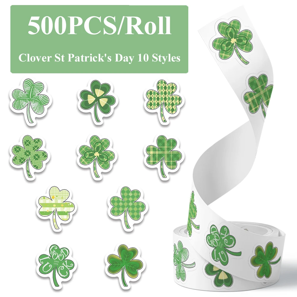500 قطعة-لفة البرسيم عيد القديس باتريك ملصق الأسرة محظوظ شامروك الديكور ل لوح التزلج جراب هاتف محمول زجاجة ماء ملصق مائي