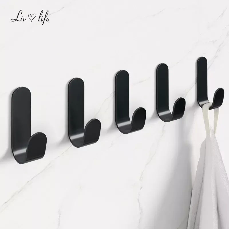 1PCS Strong Stainless Steel Self-Adhesive Hooks Waterproof Sticky Hooks Hanging Bathroom Towel Keys Kitchen Bathroom J-type Hook