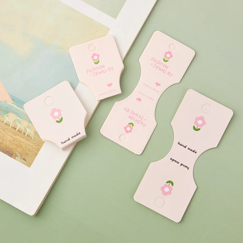 50PCS Pink Flower Fold Packing Cardboard Display Cards For Handmade Necklace Bracelet Headwear Hairband Retail Hanging Labels