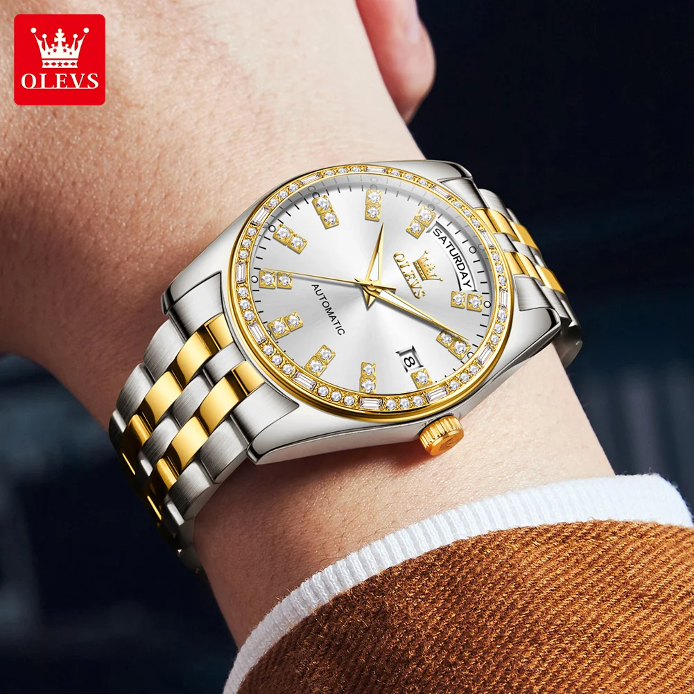 OLEVS 9802 Men\'s Watch Top Luxury Brand Certification Automatic Mechanical Watch High Quality Diamond Business Mature Men Watch