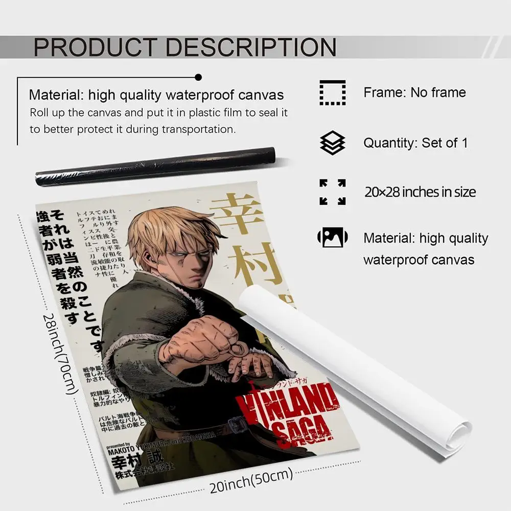 Cool Retro V-Vinland S-SagaS Anime Painting HD Canvas Waterproof Wall Art Picture For Home Office Living Room Bedroom Gift