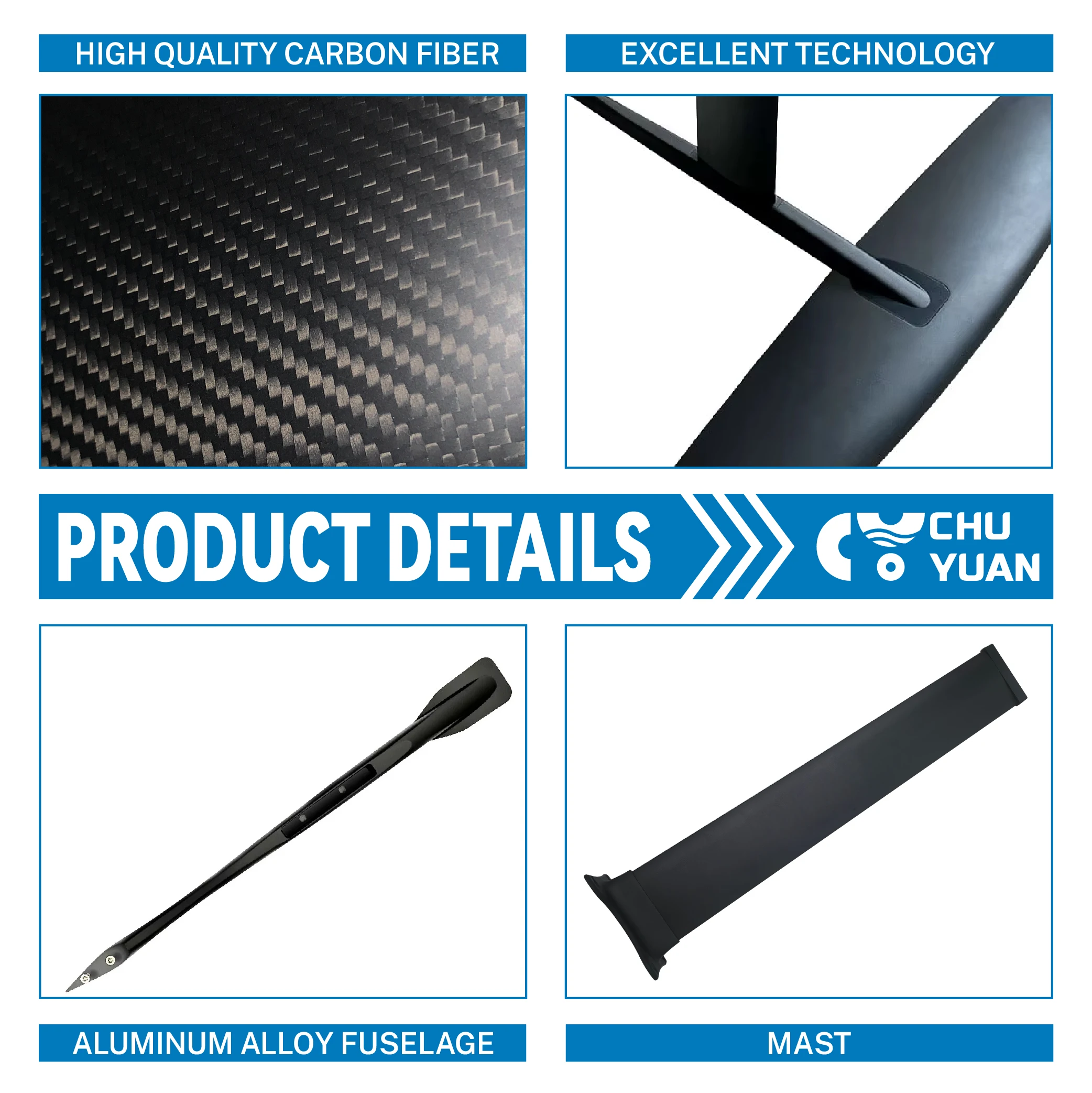 Unisex CY-910 Hydrofoiling Carbon Fiber Surfboard 1218sqcm Downwind Foil With Aluminum Mast For Waterplay And Kitesurfing