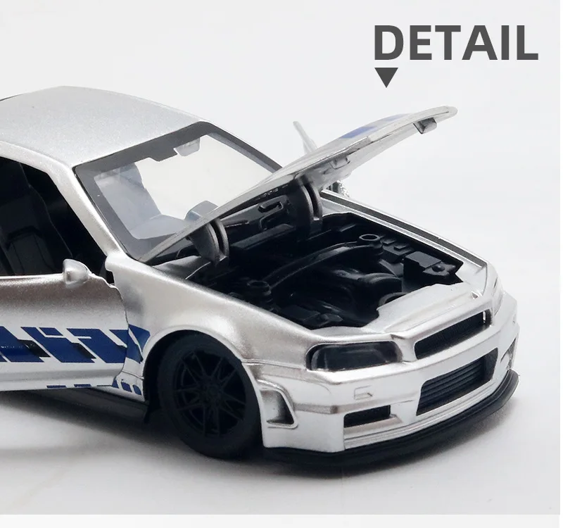 1:36 NISSAN GTR & RX7 MX5 Spielzeugauto mit zu öffnenden Türen, Rückziehfunktion, bemaltes Sammlerstück, ideales Geburtstagsgeschenk für Kinder – Detail 6