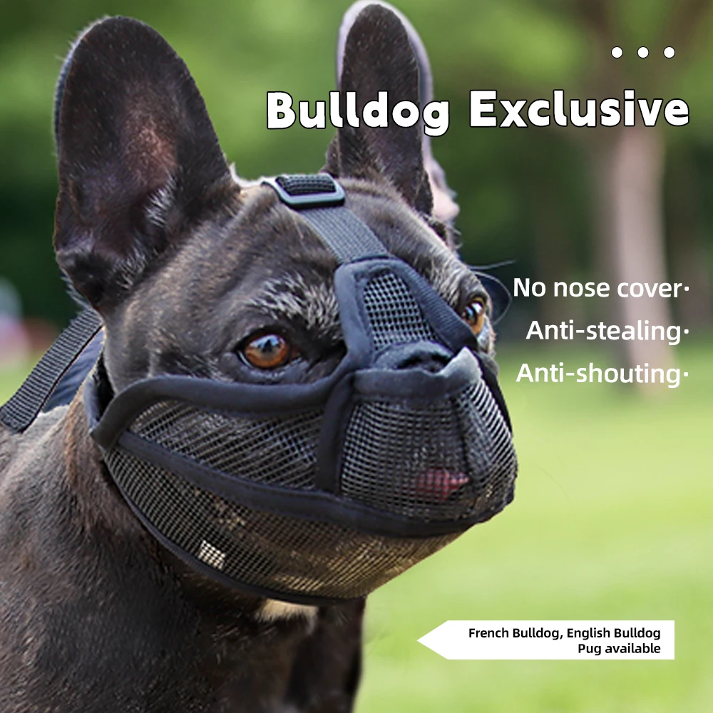 Bozal para perros con focos cortos que previene ladridos Bulldogs franceses bozal transpirable previene la ingestión accidental productos para mascotas