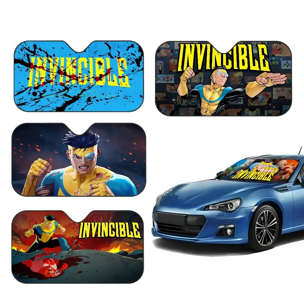 Popular Superhero I-Invincible Car Windshield Funny Sun Shade Foldable UV Ray Sun Visor Protector Sunshade for Front Window