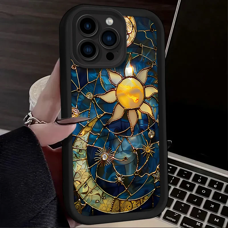 الجمالية طباعة الشمس القمر القضية آيفون 17 الهواء 16 16E 15 14 13 12 11 برو ماكس X XS X S ماكس XR SE 2020 SE4 7 8 غطاء سيليكون #4