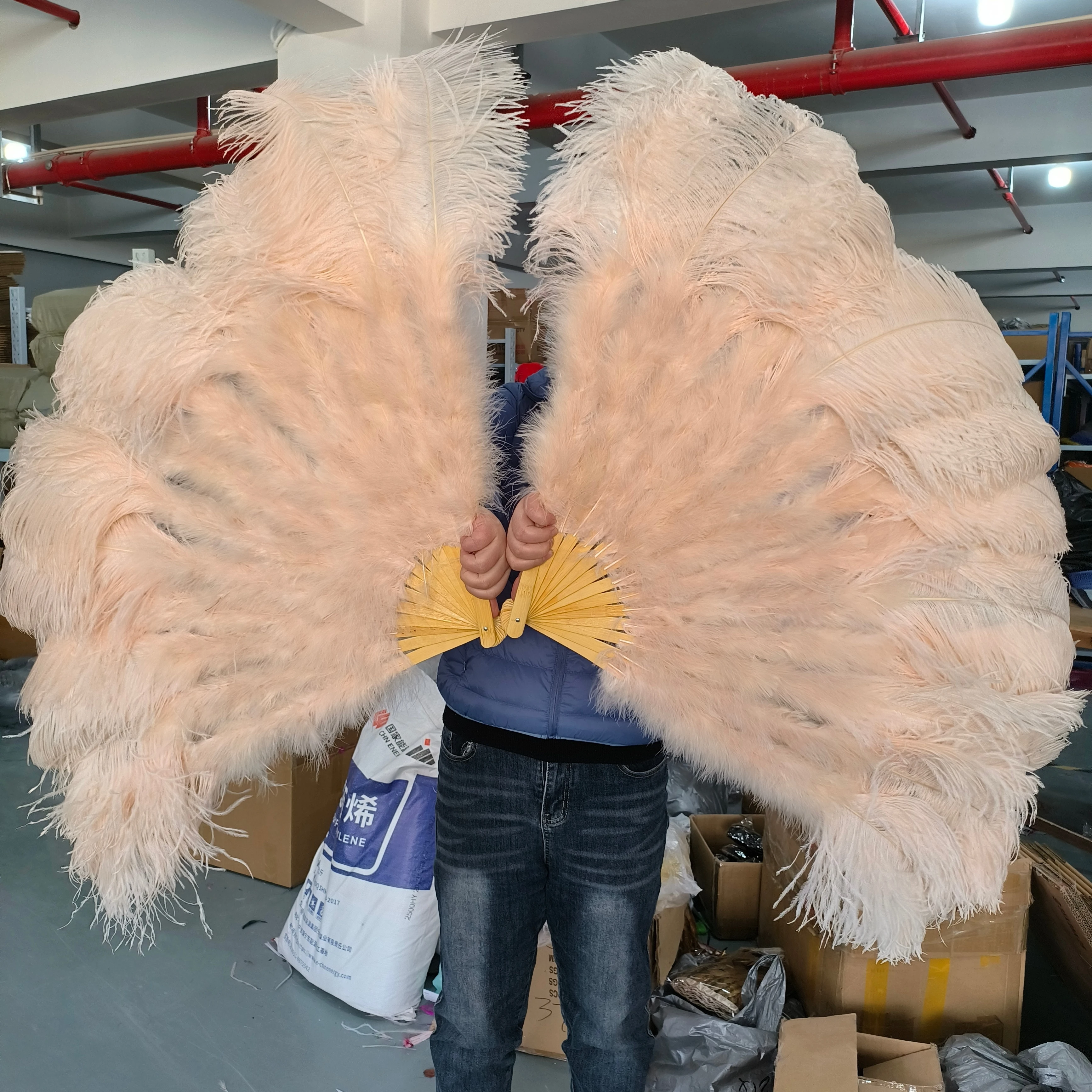Champagne Ostrich Feather Fans Extra Large Burlesque 130CM for Carnival Belly Dance Stage Show Performance DIY Crafts Accessory