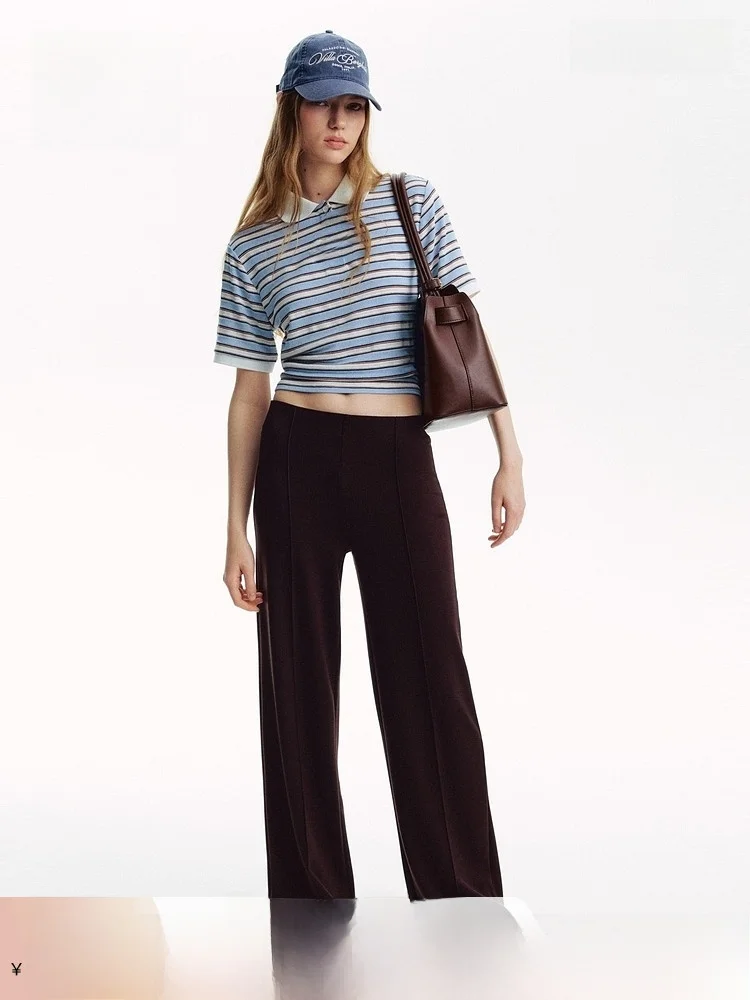 

H&M Women's ort Knitted irt Dense Stitch Collared Striped Warm Top Casual Sle Regular Fit Polyester Viscose Nylon ...