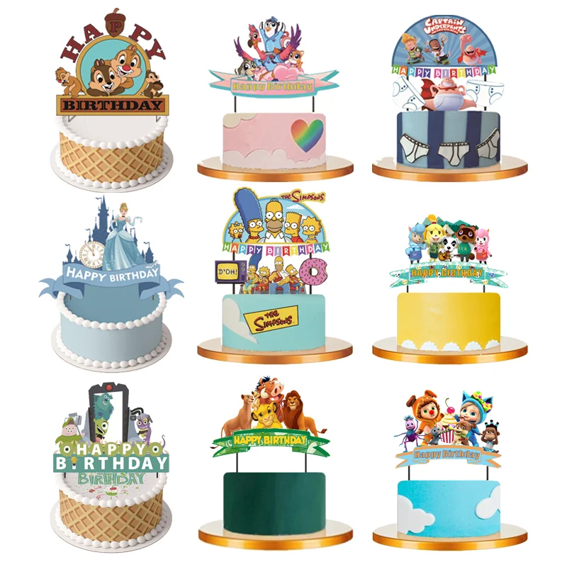 Cinderella Chip and Dale Simpsons Theme Cake Decoration Cake Topper Paper Cupcake Topper Birthday Party for Kids Cake Decoration