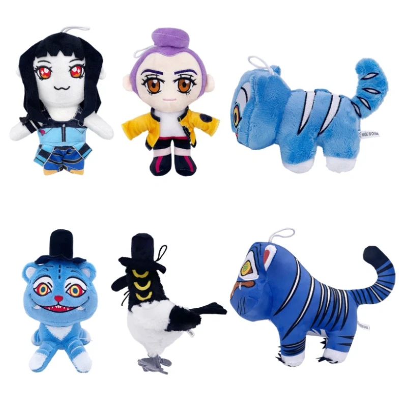 Anime Kpop 3 ojos tigre púrpura de peluche de juguete sombrero negro cazador de demonios Animal relleno Linda Urraca monstruo chica grupo muñeca para regalo de seguidores