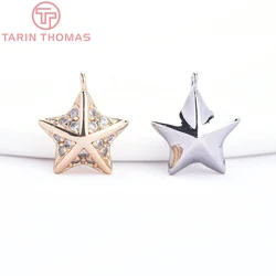 (9195) 6PCS 10x11.5MM 24K Gold Color Brass with Zircon Star Shaped Pendants High Quality DIY Jewelry Making Findings Accessories