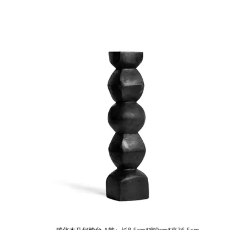 Creative Black Carbonized Wood Geometric Candlestick For Living Room Desktop Decoration Nordic Retro Handmade Small Crafts