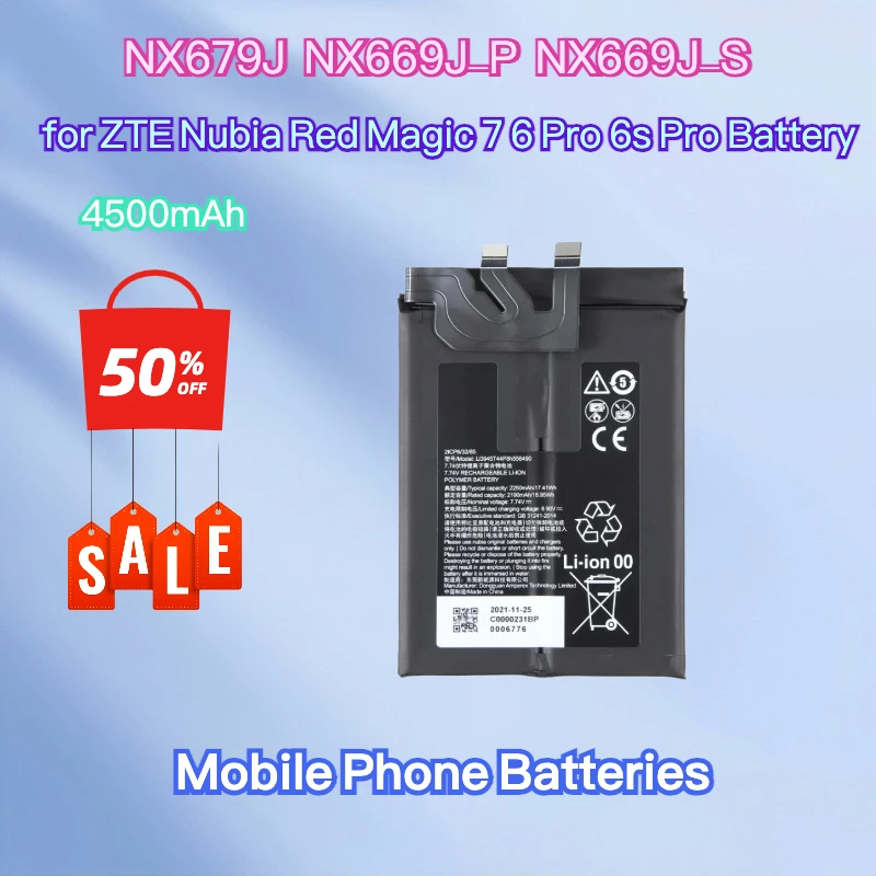 

NX679J NX669J-P 4500mAh Battery for ZTE Nubia Red Magic 7 NX679J 6 Pro 6s Pro Battery Li3945T44P8h556490 Mobile Phone Batteries
