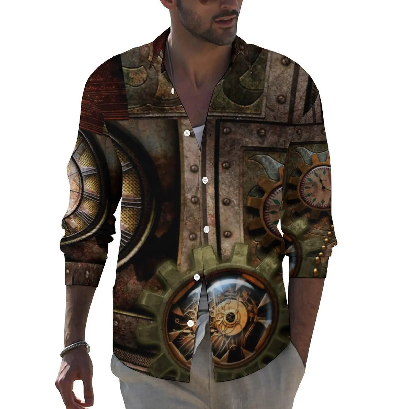 

Wonderful Steampunk Shirt Spring Vintage Print Casual Shirts Men Fashion Blouses Long Sleeve Graphic Aesthetic Clothes Plus Size