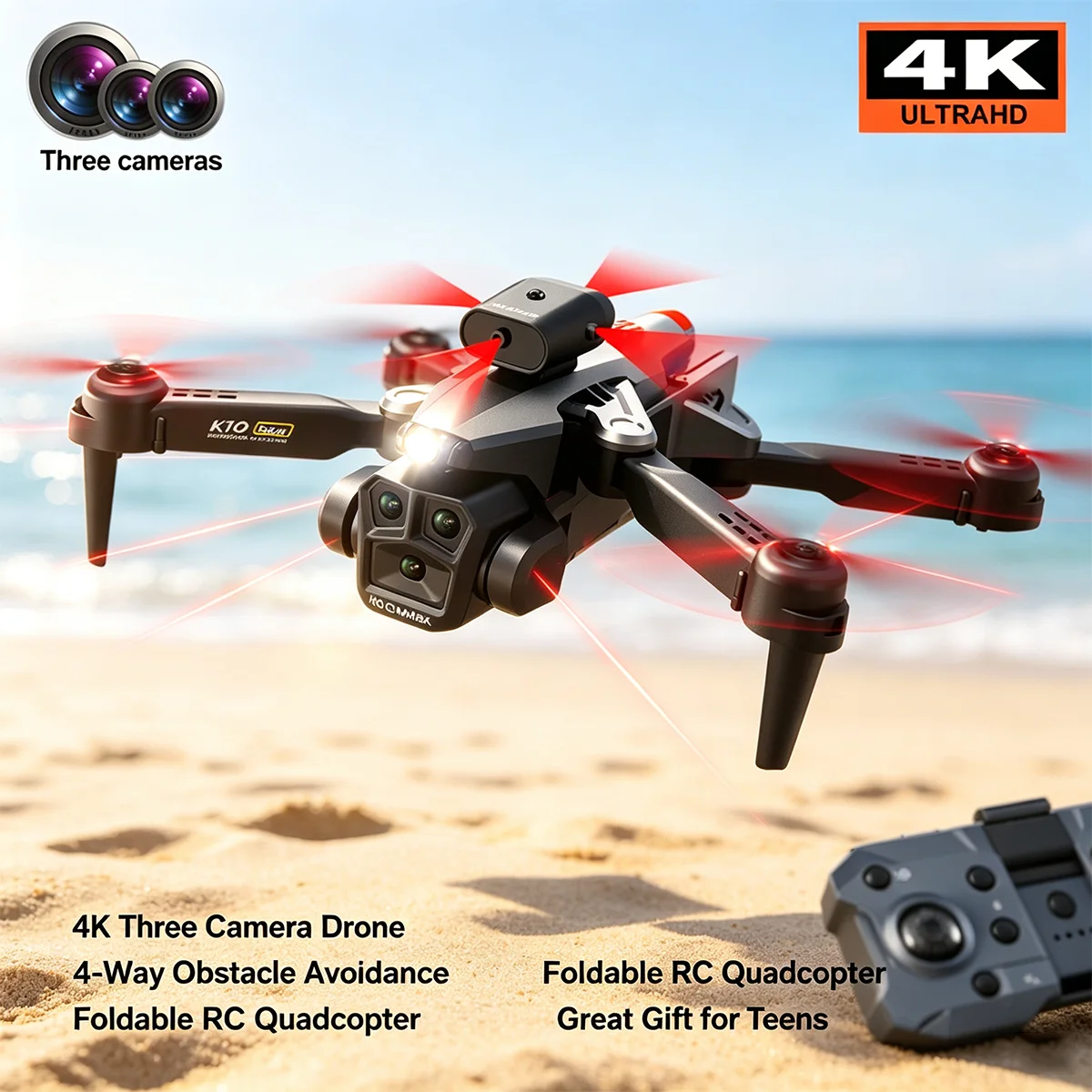 K10 RC Drone 4K Professional HD Dual Camera Security UAV Obstacle Avoidance Optical Flow Hovering Foldable Quadcopter Kid Gift