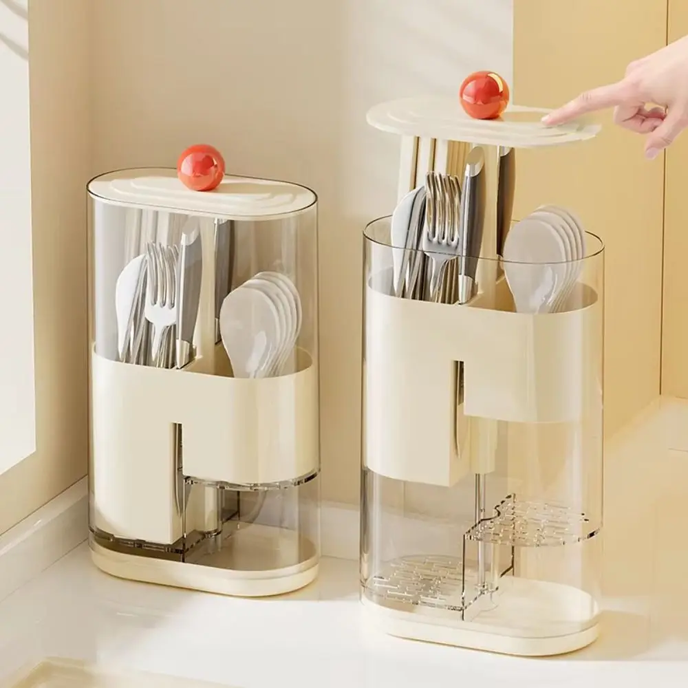 

Dustproof Automatic Lifting Holder Household Transparent Makeup Brush Organizer Space Saving Waterproof Chopstick Storage Box