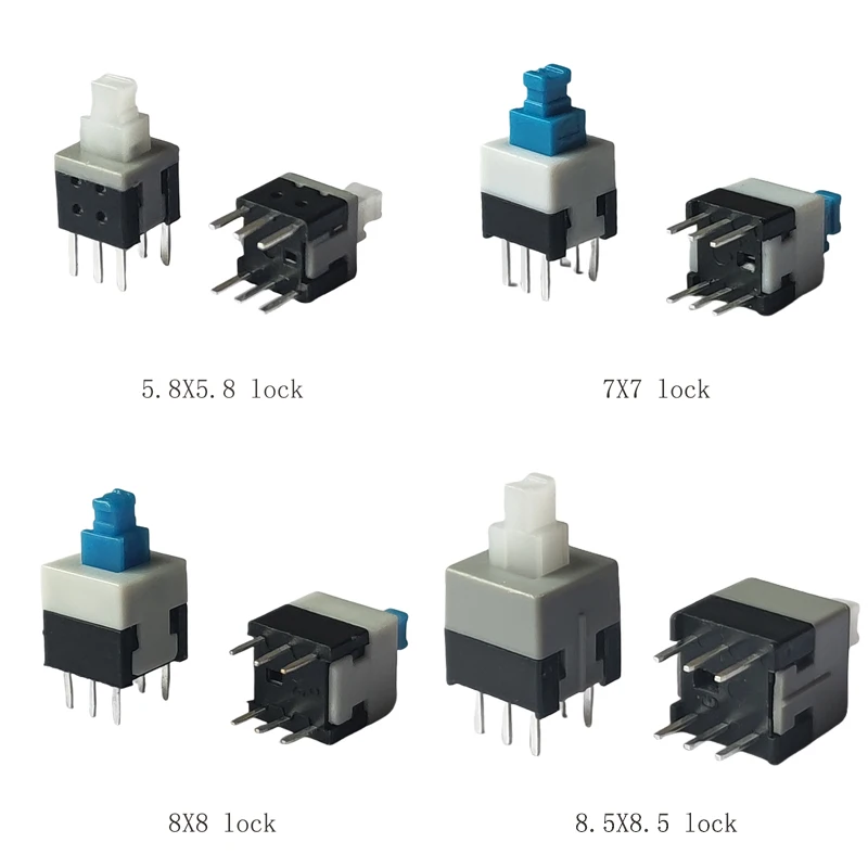 20Pcs Self-Locking Push Switch Press On Press Off Button Switch 6Pin Size 5.8x5.8mm 7x7mm 8X8mm 8.5x8.5mm