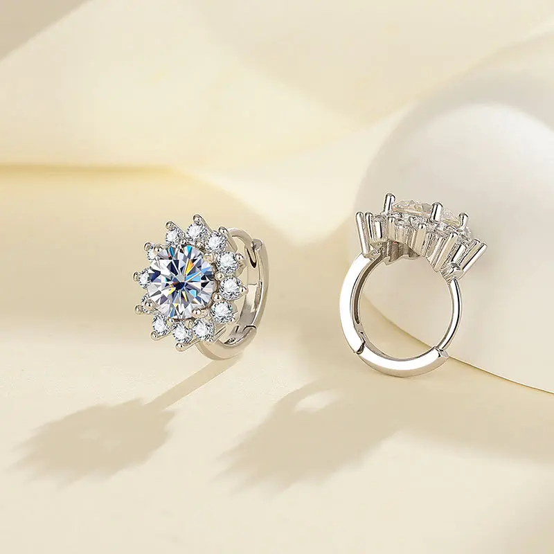 أقراط مويسانيتي نقية S925، نمط عباد الشمس، فاخرة وخفيفة لامعة، مناسبة للارتداء اليومي، والسفر، وهدايا مجوهرات المواعدة #3