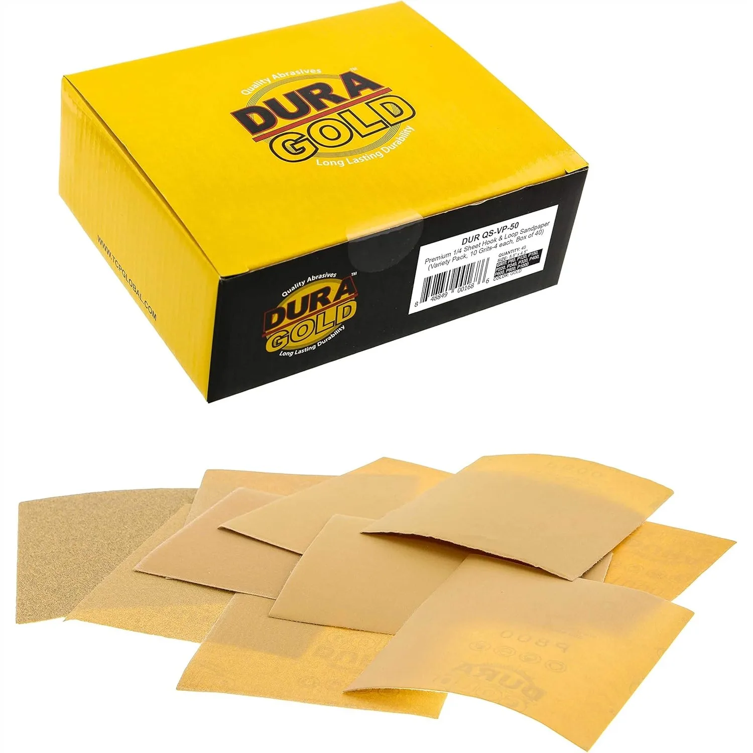 

Hook & Loop Sandpaper Sheets, 40-Pack Multi-Grit for Woodworking and Automotive, Durable and Versatile