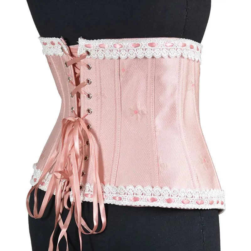 Vintage pink embroidery Female Underbust Corset Wide Belt Women Slimming Waistband Elastic Corsets Body Shaper Dress Girdle