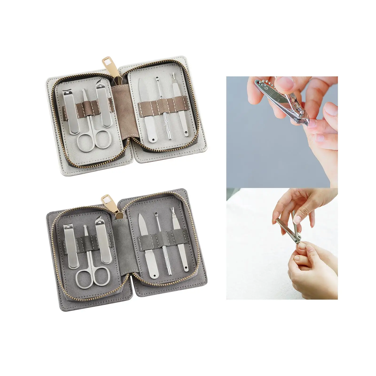 Ensemble d'outils de manucure portable avec étui en cuir PU, coupe-ongles en acier inoxydable, kit de pédicure, cadeau d'outils de soin des ongles, 6 en 1, 6 pièces