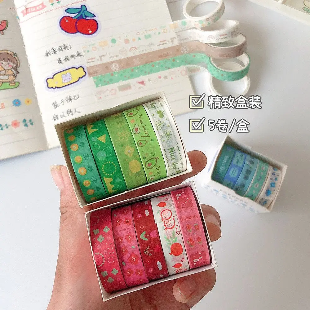 5Roll/box Creative Lovely Masking Tape Set DIY Scrapbooking Diary Journal Washi Adhesive Tape School Stationery Supplies