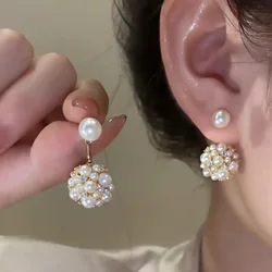 New Fashion Contracted Round Pearl Fine Earrings Joker Sweet Elegant Temperament Women Stud Earrings