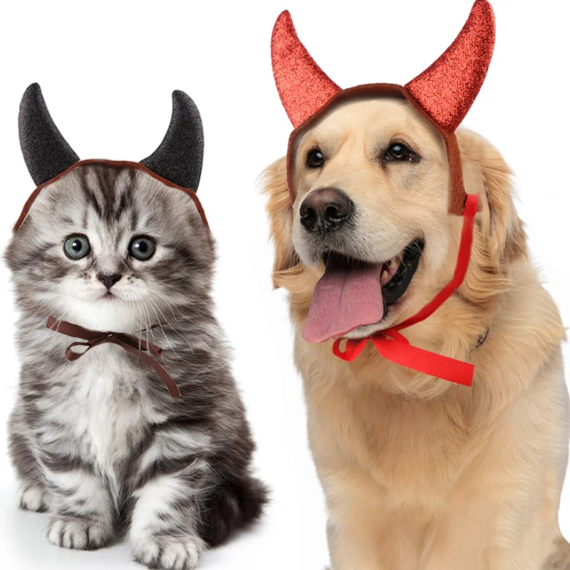 

20Pcs Halloween Pet Costume Devil Horn Headdress Headband Accessory, Adjustable Strap Funny Demon Cosplay Dress Up Accessories