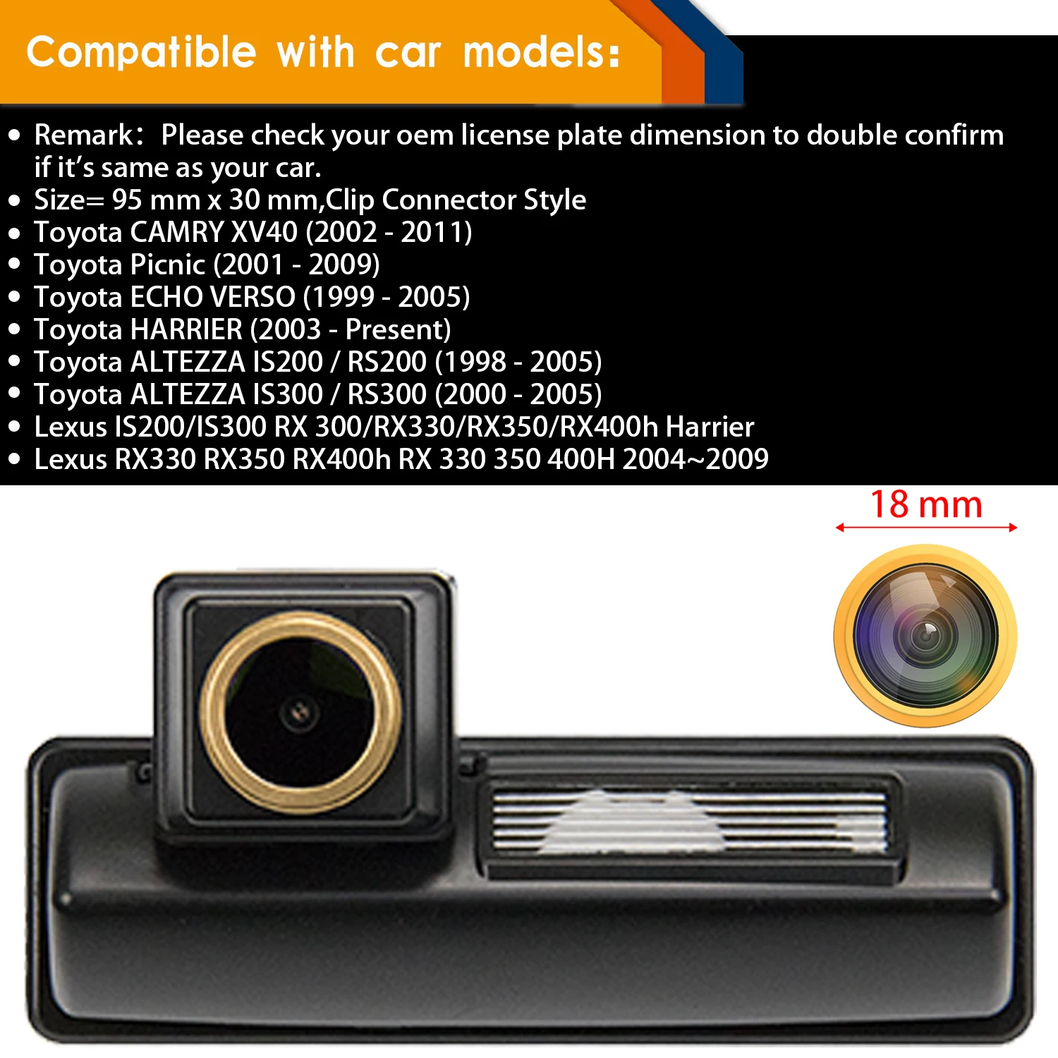 HD 1280*720P Rear View camera for Toyota Vios/ Picnic/Echo Verso/Harrier/Altezza/Camry XV40 2007-2011/Prius/Lexus/Ipsum/Avensis