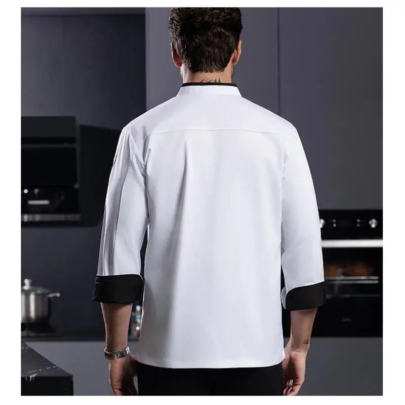 Chef Uniform Work Clothes Long Sleeve Customized Logo Restaurant Hotel Kitchen Cooking Men Chef Jacket Print Embroidery