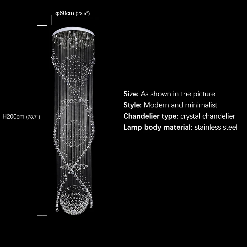 8M Modern Crystal Pendant Hanging Lamp LED Creative Luxury Chandelier Lights for Home Living Room Villa Staircase