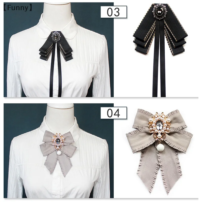 [مضحك] المرأة ربطة القوس فيونكة بروش أسود حجر الراين اللؤلؤ قميص طوق دبابيس موضة Bowknot ربطة العنق الشريط حفل زفاف ربطة العنق