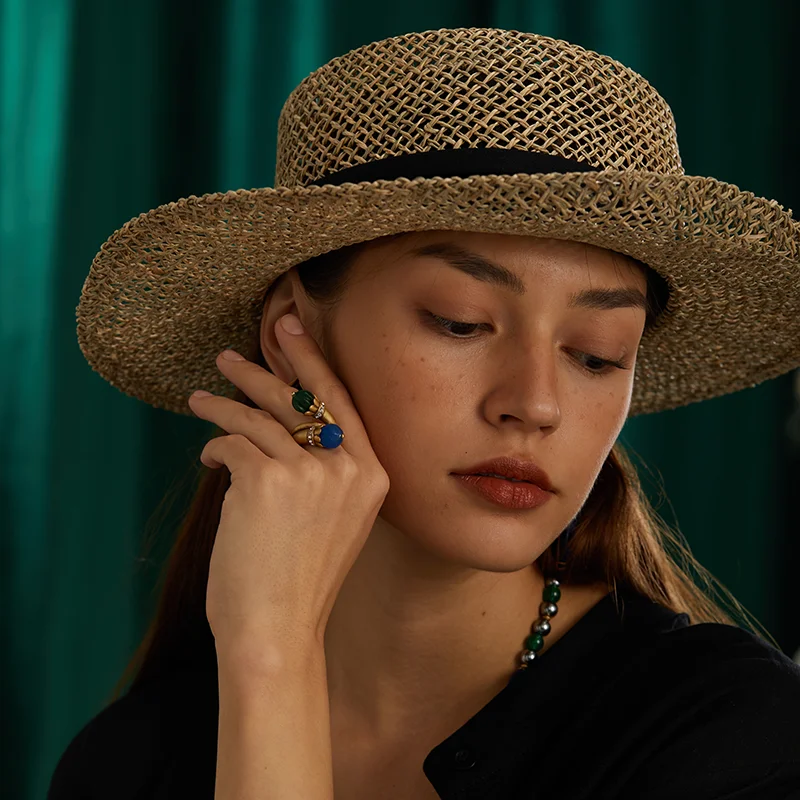 Vintage Artistic Natural Stone Decorative Ring | 18K Gold-Plated & Copper | Irregular Organic Shape Design