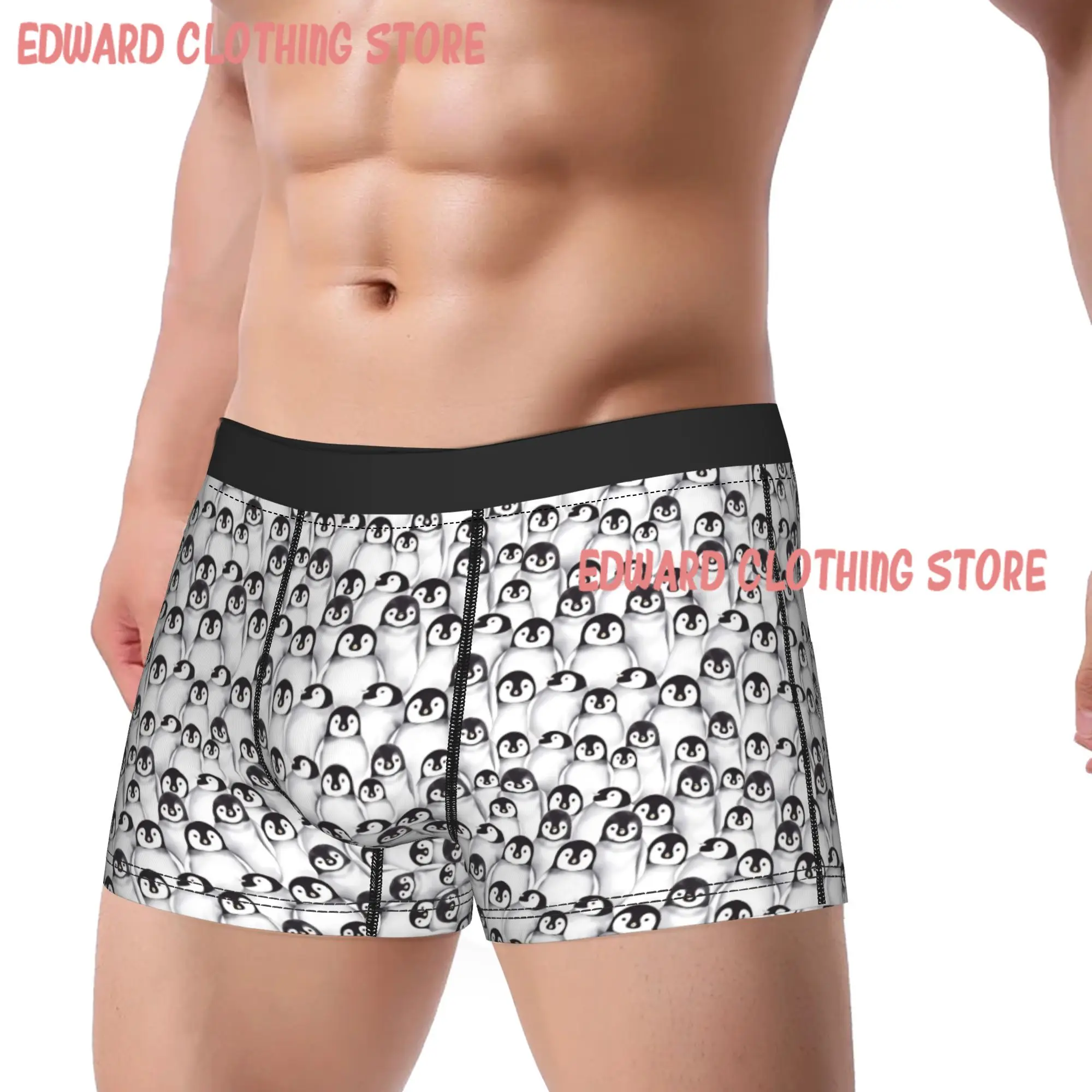 Adorable Baby Penguin Watercolor Seamless Pattern Underwear  Men Shorts Briefs Elastic Boxer Shorts Hot Sale Oversize Underpants