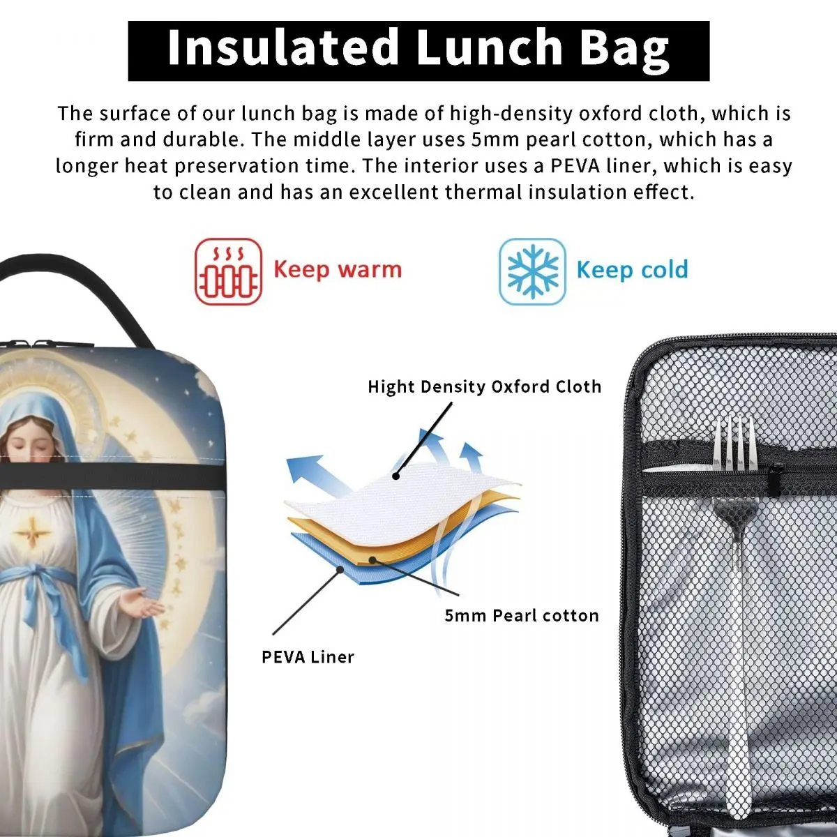 Bolsa de almuerzo aislada para Picnic, bolsa de almacenamiento de alimentos, Jesús, santo católico, Navidad, religión religiosa, biblia, fe, Merch