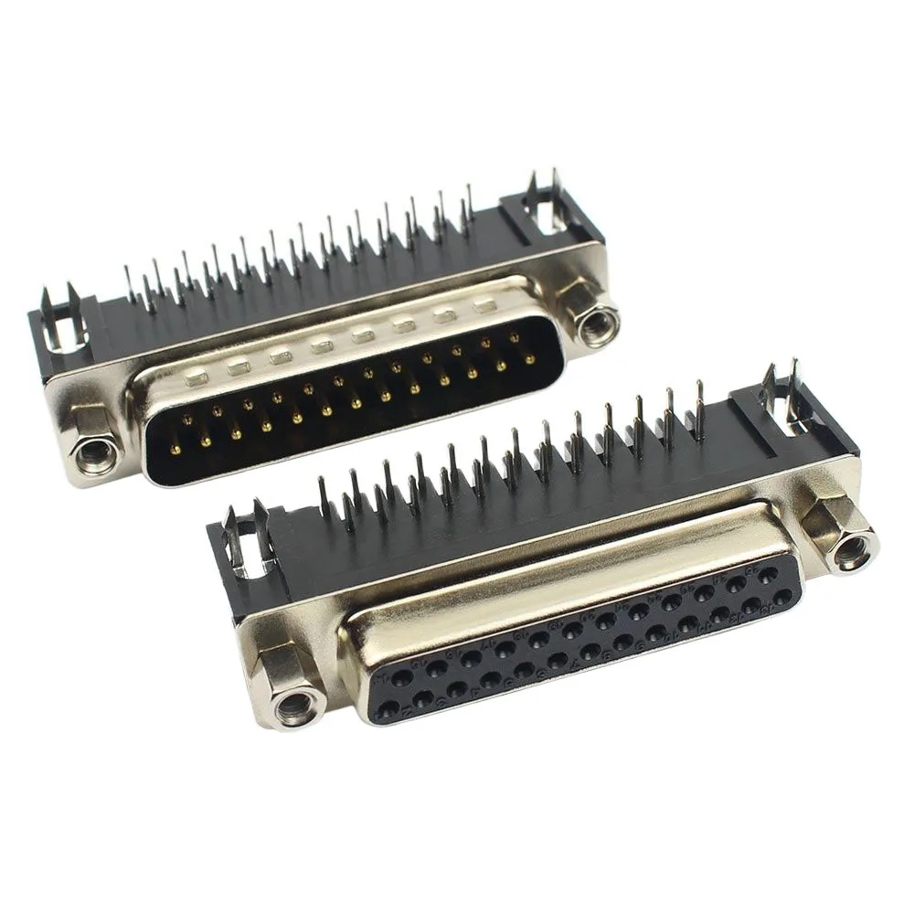 10pcs DB25 D-SUB 25 Pin Male Female PCB Connector With Set Screw Right Angle 2 Rows Plug Socket Adapter Converter 25P