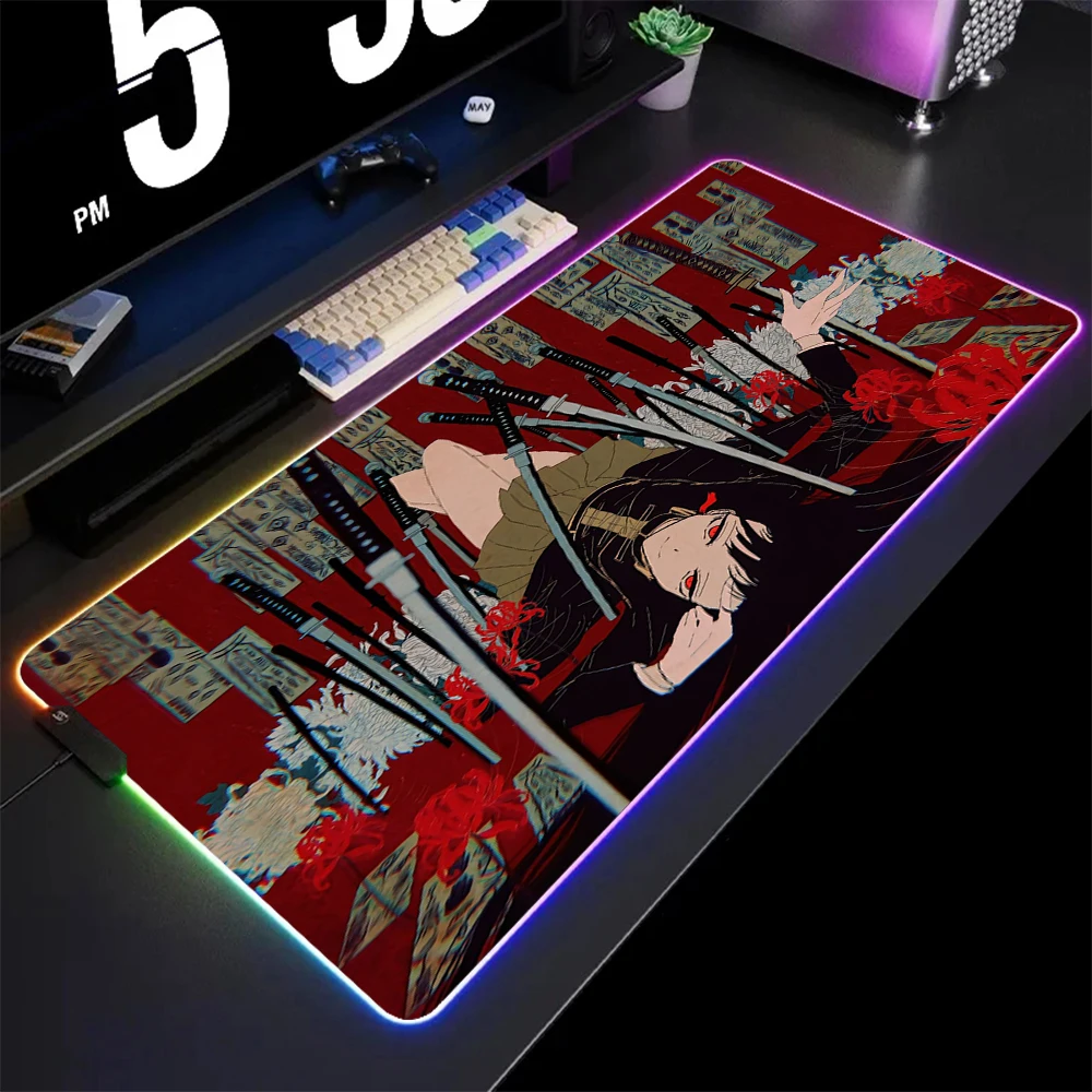 Samurai RGB Gaming Mouse Pad HD Print Computer Large LED Mousepad Gamer XXL Game Office Mouse Mat With Backlit 90x40CM Desk Mat