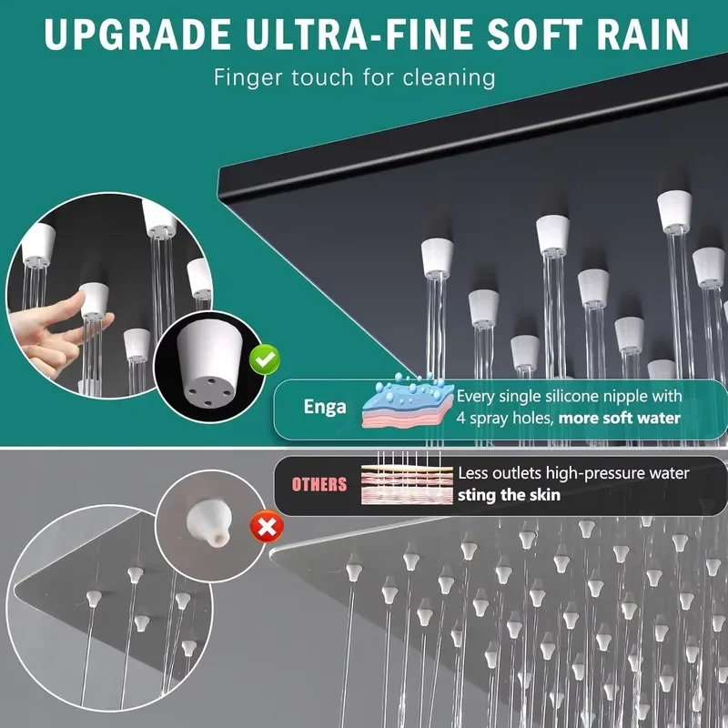 Dual Head Matte Black Wall Mounted Shower Faucet Set 2-in-1 Handheld with All Functions Volume Adjustable for Apartment Use