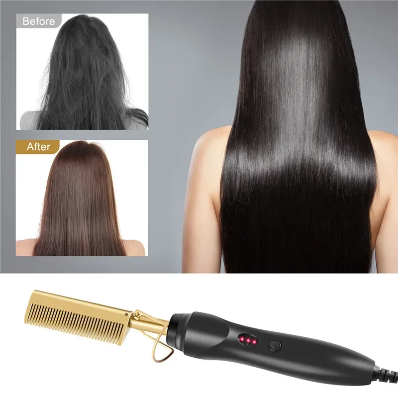 Plancha plana con cepillo térmico para rizar y ondular el cabello, alisador eléctrico de pelo con temperatura ajustable para mujer