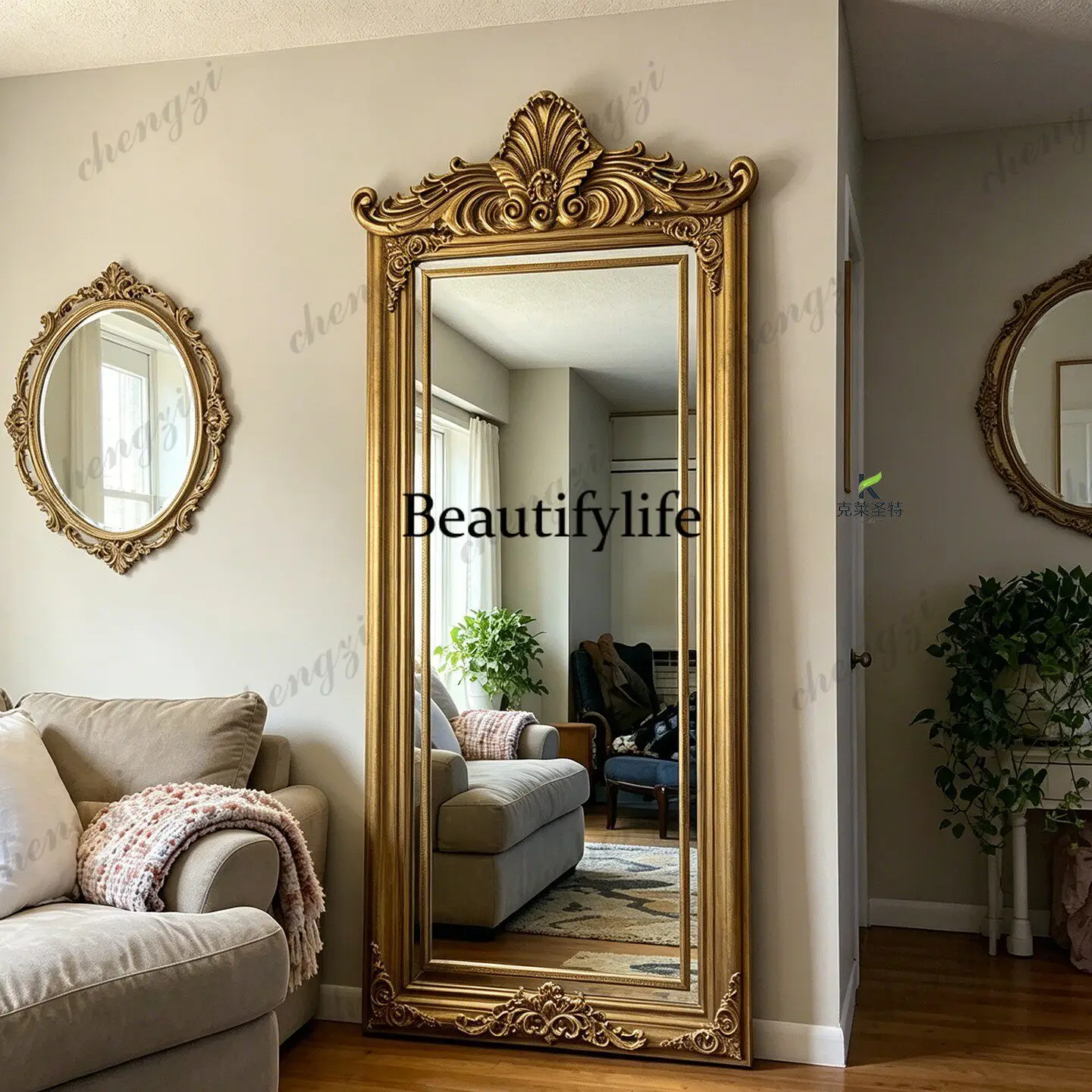 French retro clothing store full-body mirror European-style bedroom living room floor-to-ceiling full-length mirror