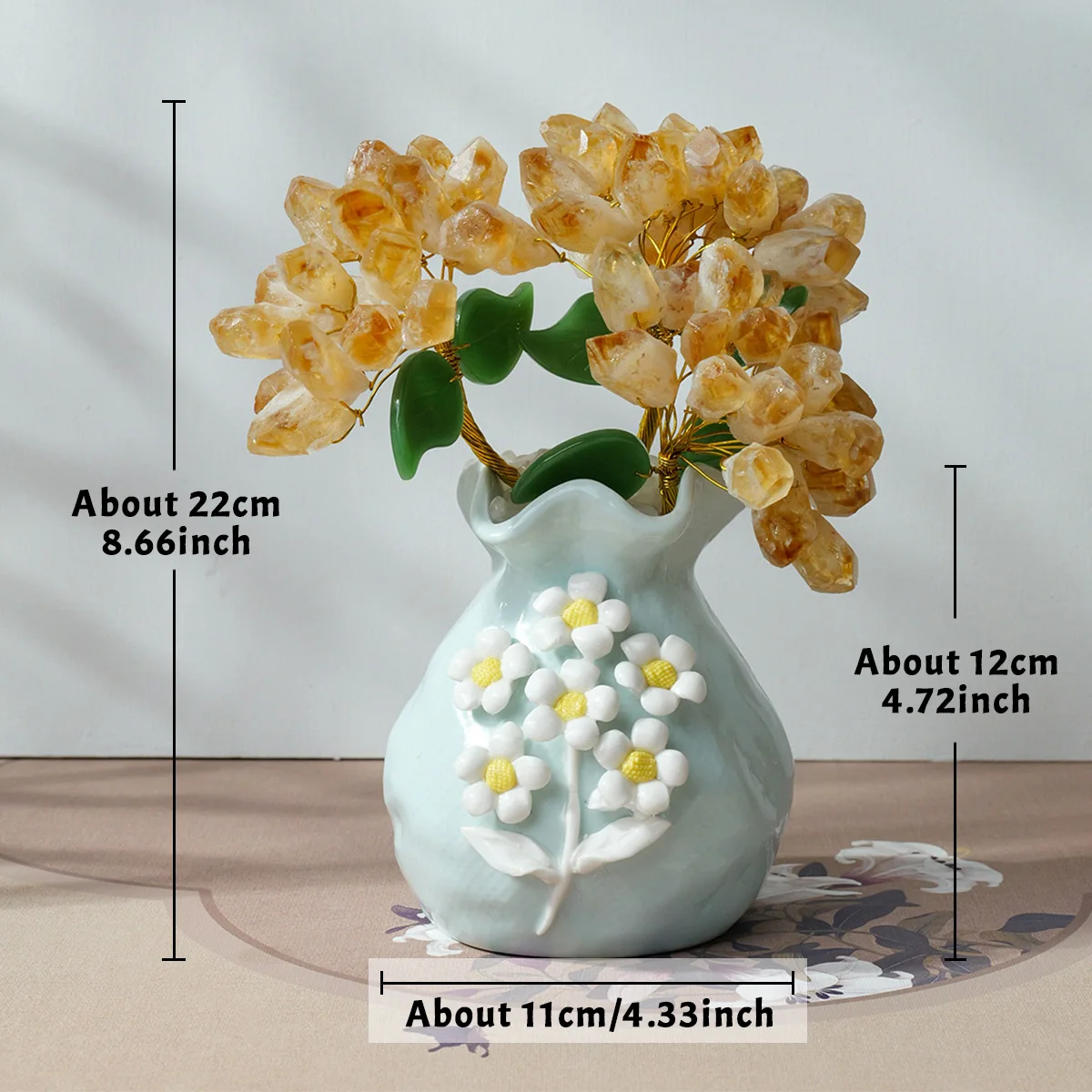 Natural Citrine Crystal Flower Tree Bonsai Blue Vase Handmade Gemstone Ornament Home Decoration Lucky Feng Shui Gift Wholesale
