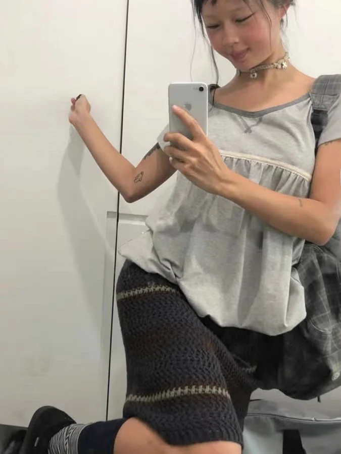 

Spring 2026 High Waist A-Line Skirt with Belt Striped Knitted Short Sleeve T-Shirt Women's Fashion Ensemble Cotton Fabric